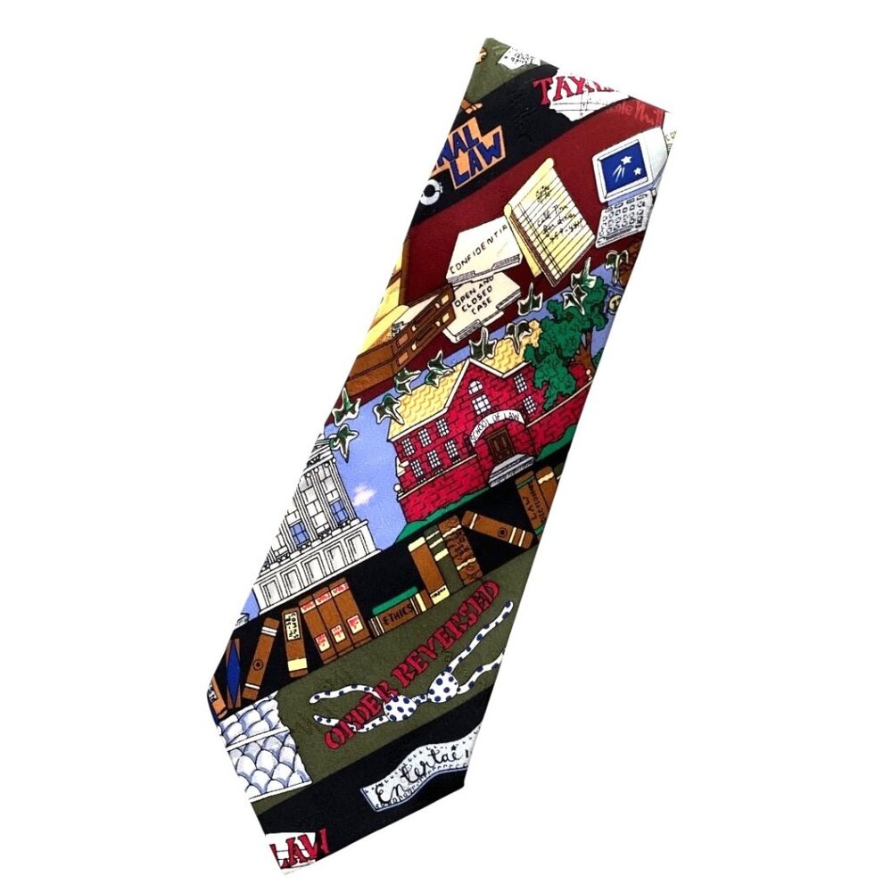 VTG Necktie Nicole Miller 90s Hand Sewn Pop Art Law School Legal Humor Silk‎